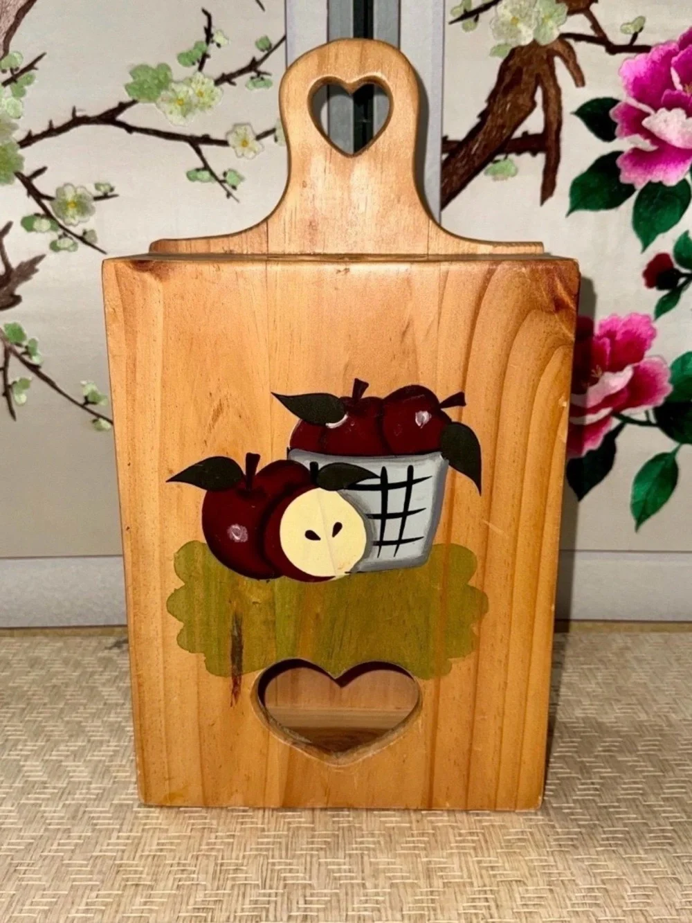Vintage 1998 Wooden Apple Grocery Bag Holder Wall Decor